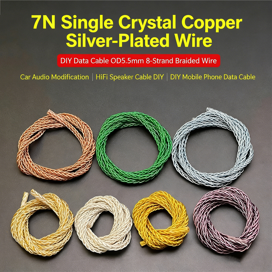 1M 8-Strand 7N คริสตัลทองแดงชุบเงินถักลวด DIY หูฟังอัพเกรดสายสายสัญญาณเสียงคีย์บอร์ดสาย OD 5.5 มม.