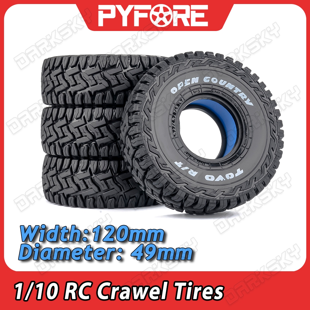 PYFORE 4 ชิ้น 1.9 นิ้ว RC Crawerl ยาง 120 *49 มิลลิเมตรสําหรับ 1/10 Axial SCX10, TRX4, GEN7, GEN8, V