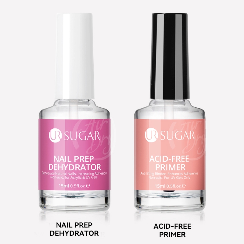 Ur SUGAR Prep Step Nail Dehydrate And Nail Primer Set Base Top Gel Glass Bottle Air Dry UV Gel ชุดเล็บติดทนนาน