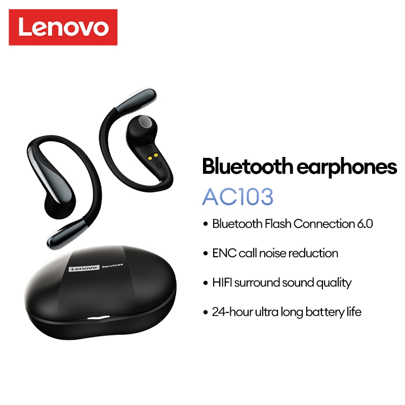 Lenovo AC103 หูฟังไร้สายบลูทูธคุณภาพเสียง Hi-Fi เอกสาร โทรลดเสียงรบกวนอายุการใช้งานแบตเตอรี่ยาวนานเสียงแฝงต่ําเป็นพิเศษและการซิงโครไนซ์วิดีโอบลูทูธ 6.0