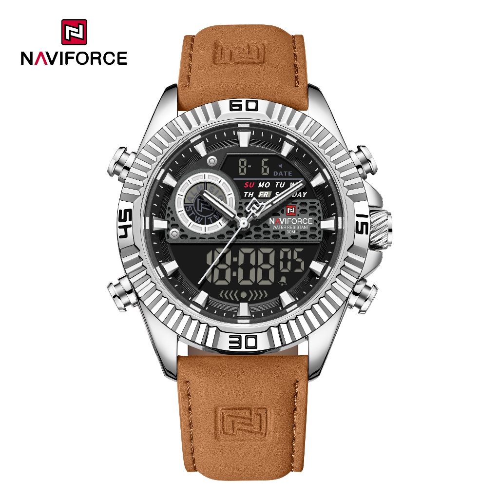 NAVIFORCE 9262L Dual-Display Movement Multi-Function สายหนังแท้นาฬิกาผู้ชาย