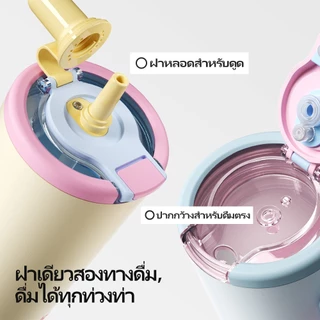 Bablov Lucky แก้วเซรามิก 2 ชั้น, กระบอกน้ำสแตนเลส 1200ml กันรั่ว รักษาอุณหภูมิ วางพอดีถ้วยรถ ทนรอยขีดข่วน (เหมาะสำหรับการเรียนและกลางแจ้ง)