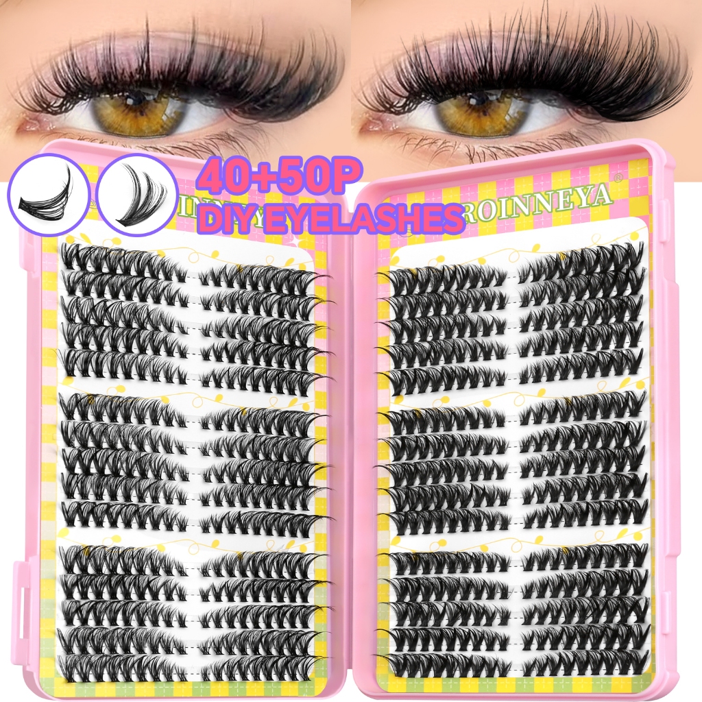 GROINNEYA ธรรมชาติ Lash Extensions ความจุขนาดใหญ่ Clusters Lashes Cat Eye อะนิเมะสไตล์ Lashes แต่ละ Lashes Clusters DIY Lash Extensions