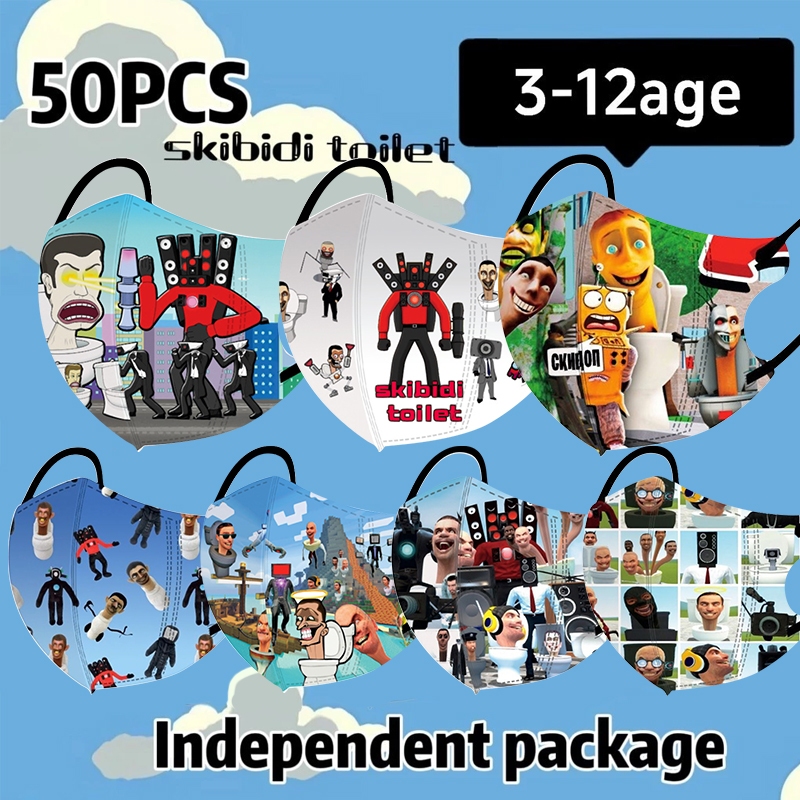 อายุ 3-12 ปี บรรจุแยก 50 ชิ้นหน้ากากนักเรียน 3D Skibidi ห้องน้ําตลก Boy หน้ากากตลกเล่นตลกหน้ากากแฟชั่น