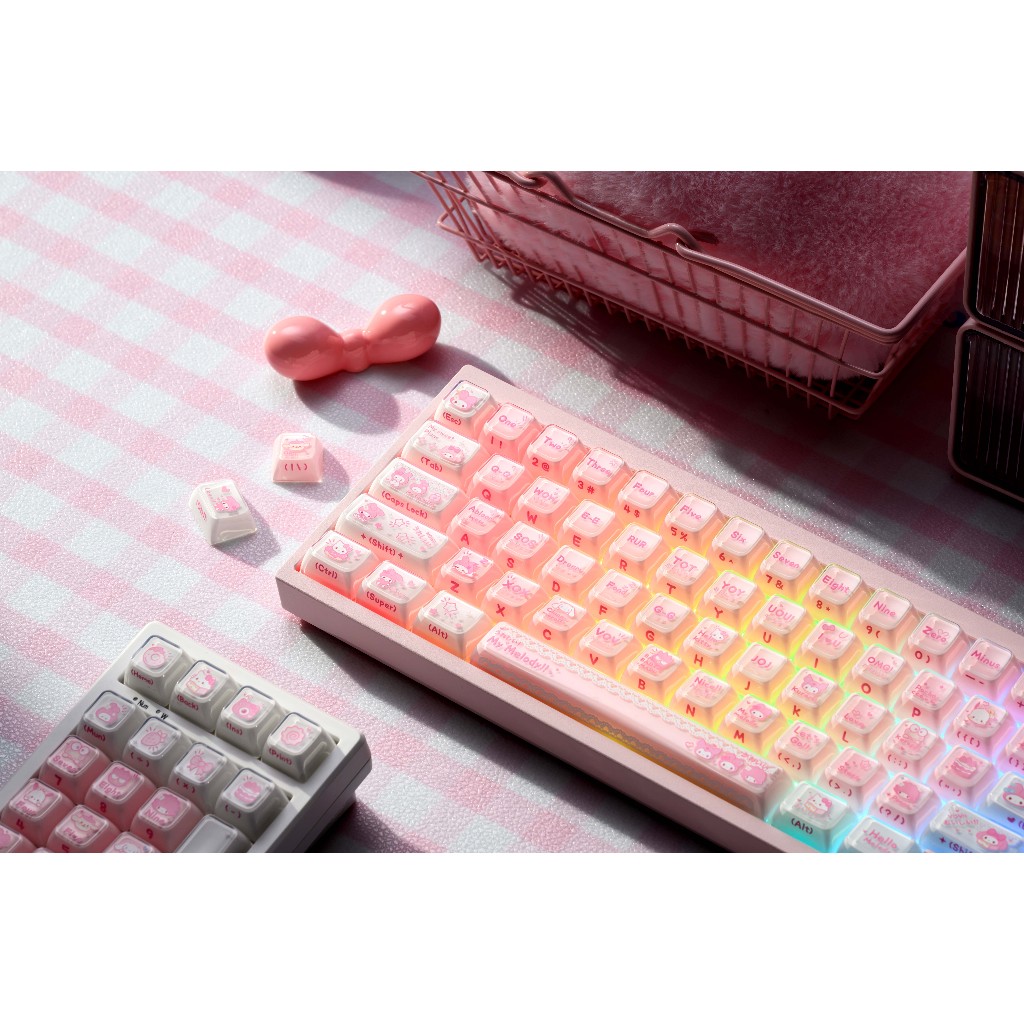 XVX My Melody Themed Cute Keycap Set - Double-Shot OEM Profile Crystal Pink Compatible MX Switch 127