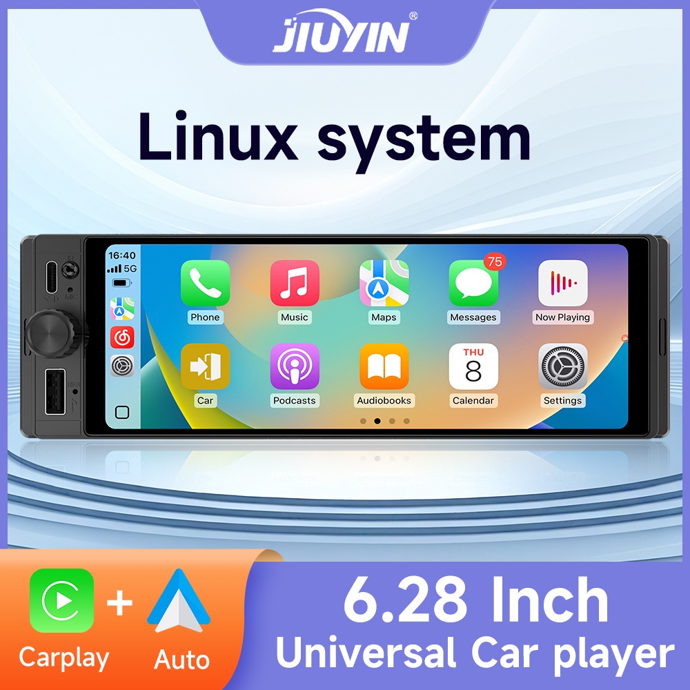 JIUYIN 6.28 นิ้ว 1-DIN เครื่องเล่น Carplay/Auto บลูทูธ MP5 ภาพย้อนกลับ ระบบนําทางหน้าจอขนาดใหญ่ ระบบความบันเทิงควบคุมศูนย์รถยนต์