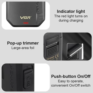 เครื่องโกนหนวดไฟฟ้า VGR รุ่น V-375 - เครื่องตัดหนวดมืออาชีพแบบชาร์จได้, โกนหนวดฟอยล์, และเครื่องโกนขนาดเล็กสำหรับผู้ชาย