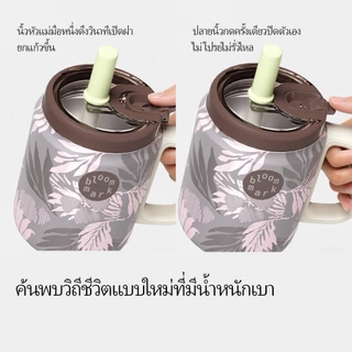 BLOOMMARK 800ML ความจุขนาดใหญ่ฟางกระติกน้ําร้อนถ้วย 316L สแตนเลสถ้วยน้ําสํานักงาน All-Match การออกแบบสูงเหมาะสําหรับ Peck เดสก์ท็อปขวดน้ํา