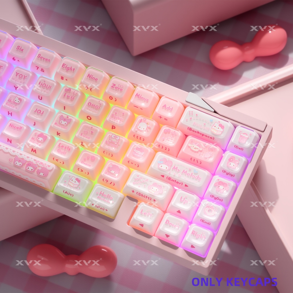 XVX My Melody Theme Sanrio น่ารัก Keycap Double-Shot OEM Profile คริสตัลสีชมพู Girly Heart ใช้งานร่ว