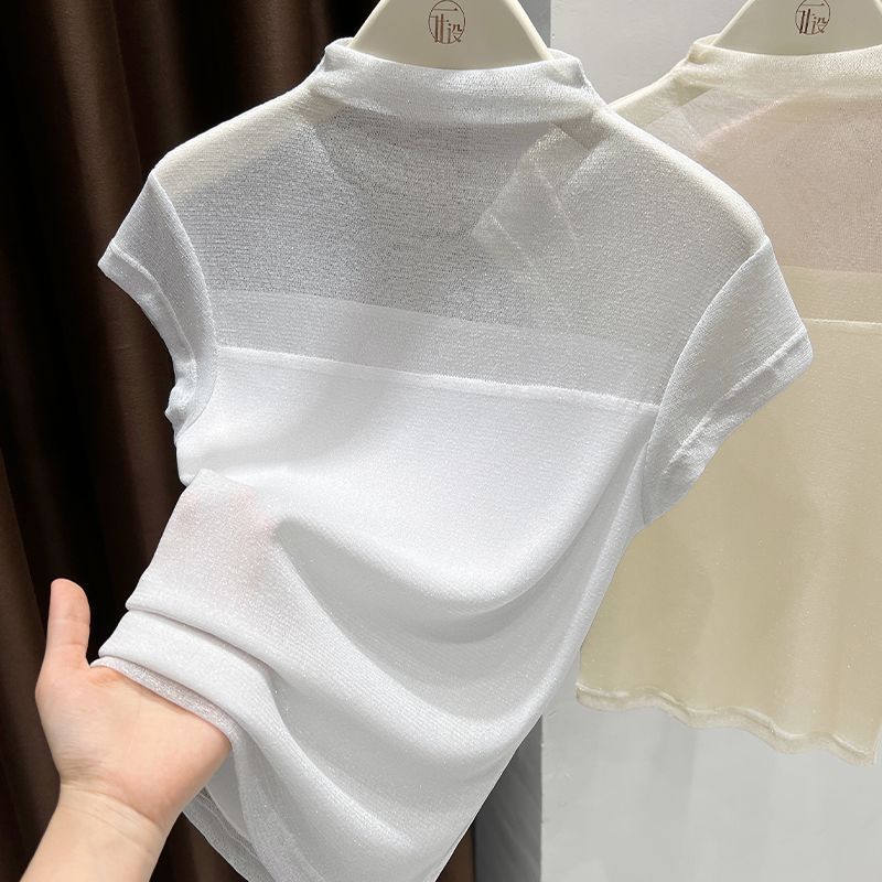 DUNEAS เสื้อยืดครึ่งแขนสำหรับผู้หญิง สไตล์ลึก V ด้านข้าง