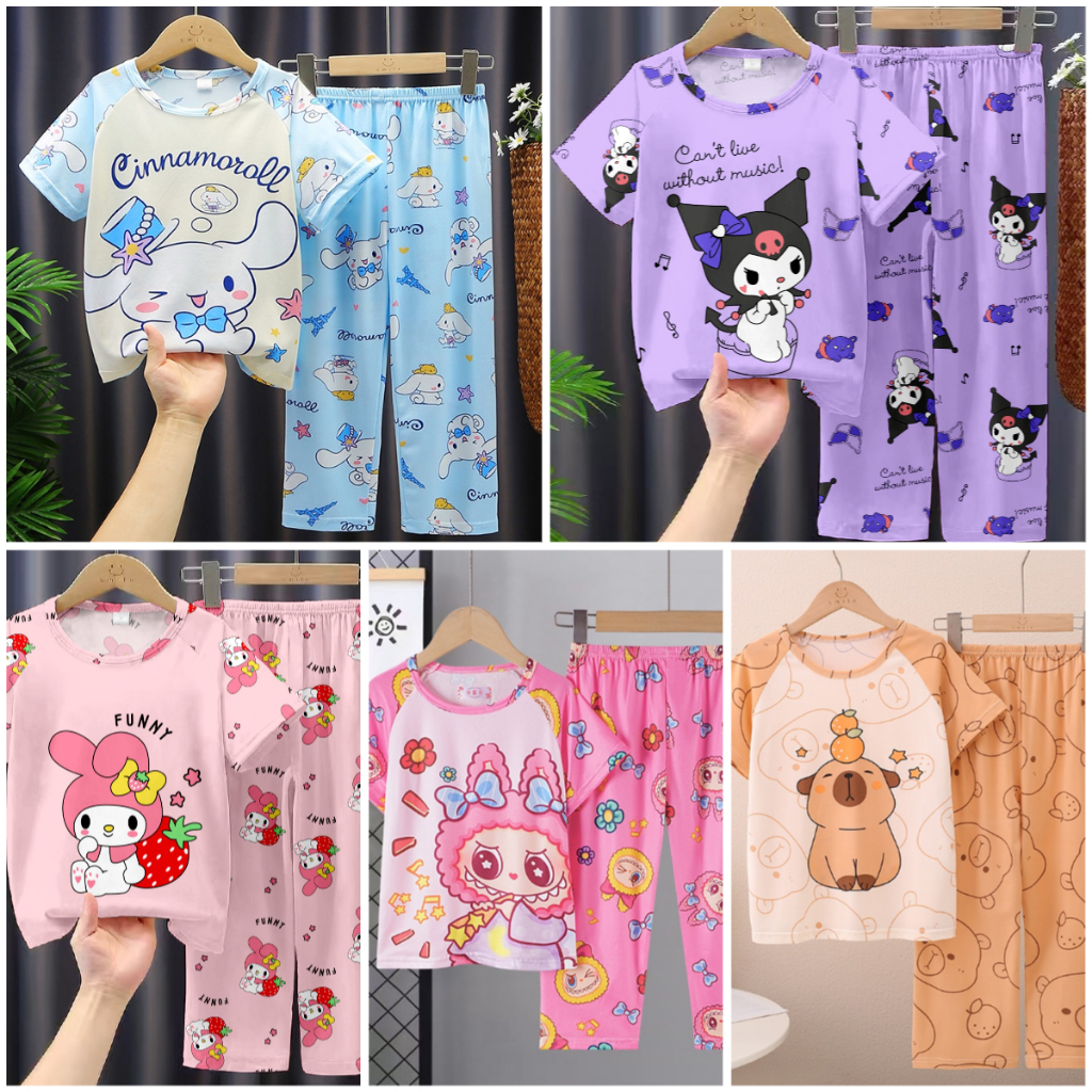 สาวแขนสั้นคอกลมหูใหญ่สุนัข ชุดลําลอง วัยรุ่นโพลีเอสเตอร์สบาย ชุดนอน สําหรับ 3 – 4 ปี