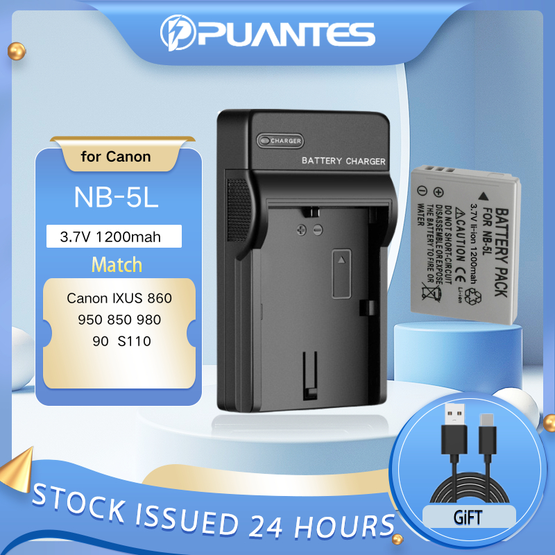 PUANTES NB-5L แบตเตอรี่ NB5L เหมาะสําหรับ Canon IXUS 860 950 850 980 90 คือ S110 Charger