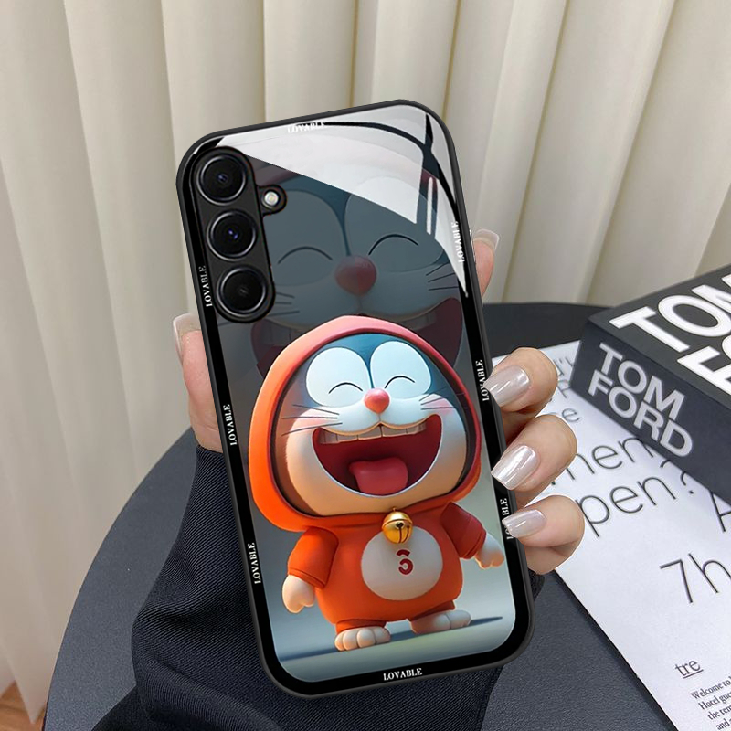 เคส Samsung A56 A57 A55 54 5G เคสน่ารักการ์ตูนโดราเอมอนกันกระแทกพร้อมเลนส์กล้องป้องกันซิลิโคนแก้วเหลวสําหรับนักเรียนเด็กชายสาว