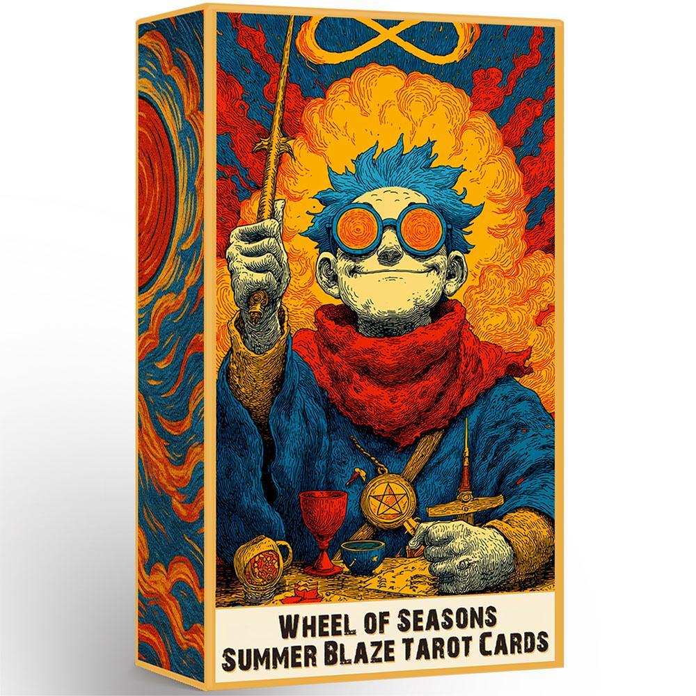 การ์ด Wheel Of Seasons, สํารับไพ่ทาโรต์ Blaze ฤดูร้อน, การ์ดขอบแดง 80 ใบ, 13x8 ซม., การ์ดเกมเริ่มต้น, เหมาะสําหรับผู้เล่นใหม่