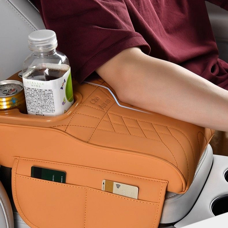 ที่เก็บของในรถ ที่เก็บของในรถยนต์กล่องที่เท้าแขนรถฝาครอบป้องกันมัลติฟังก์ชั่หนังกล่องกระดาษทิชชูแผ่นบูสเตอร์ที่วางแก้วน้ําข้อศอกสนับส - รูปที่ 5