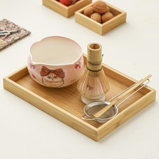 ชุดมัทฉะแมวทาสีมือเซรามิกญี่ปุ่น 5 ชิ้น - ชามรูปทรงดอกตูม, ข…