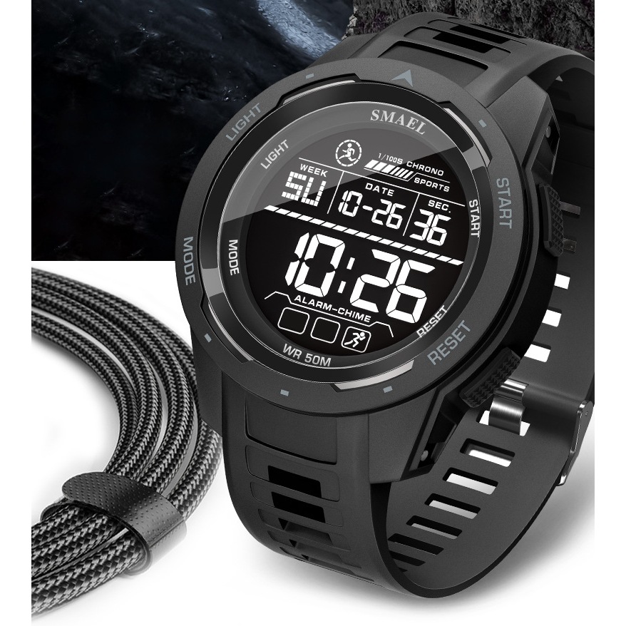 [SMAEL] สินค้าใหม่นาฬิกาดิจิทัลทุกเพศ LED มีแสงไฟ กันน้ำ30เมตร กีฬากลางแจ้ง มัลติฟังก์ชัน(8105)