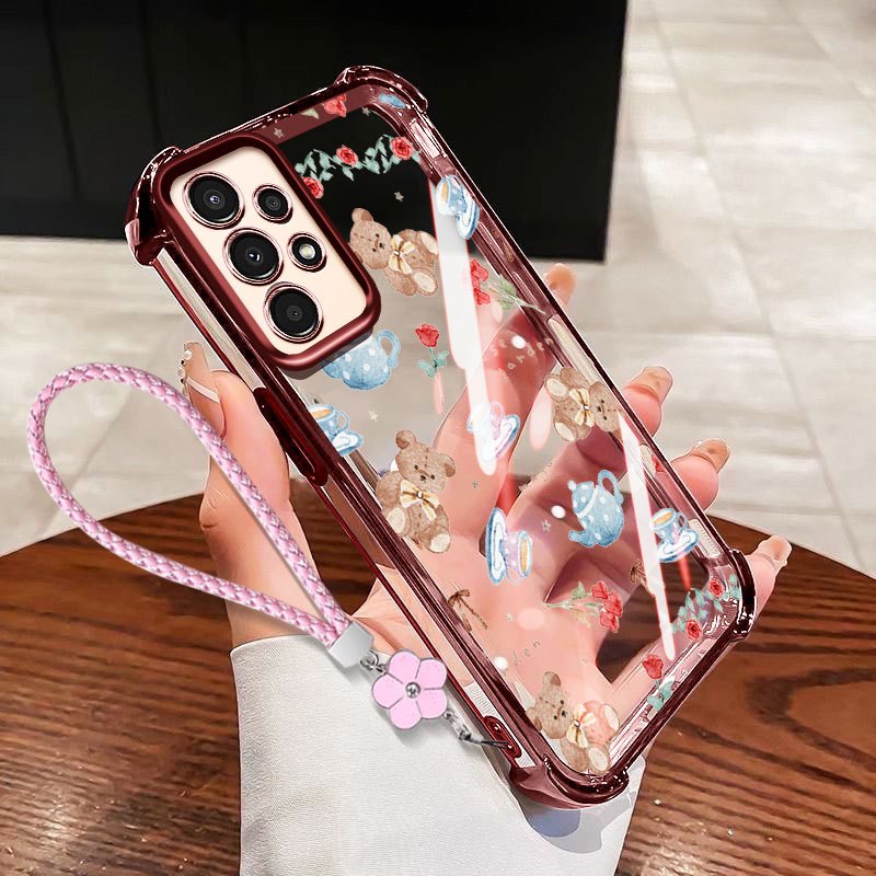 SAMSUNG YBDเคสโทรศัพท์สําหรับSamsung Galaxy A32 M32 A52S A52 A23 A33 A53 A73 5G Clear Anti Drop Soft Shellน่ารักหมีแขวนเชือก