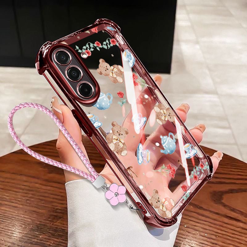 SAMSUNG YBDเคสโทรศัพท์สําหรับSamsung Galaxy A56 A36 A26 A34 A35 A54 A55 A24 A25 M56 5G Clear Anti Drop Soft Shellน่ารักหมีแขวนเชือก