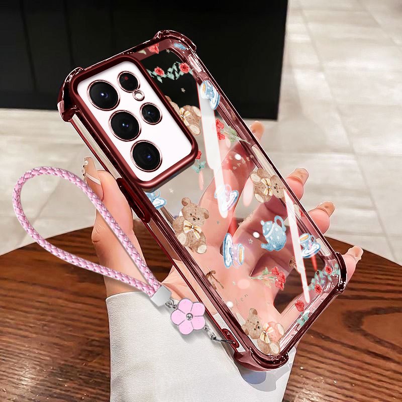 SAMSUNG YBDเคสโทรศัพท์สําหรับSamsung Galaxy S25 Plus S24 Plus S23 S24 S25 Ultra S23FE S24FE S25FE S24 + S23 + S25 + Clear Anti Drop Soft Shellน่ารักหมีแขวนเชือก
