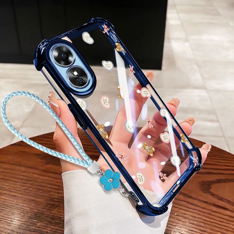 YBDเคสโทรศัพท์สําหรับOPPO A38 A18 A17 A17K A60 A78 A1X A2X Realme C67 5G 4G Clear Anti Drop Soft Shellน่ารักหมีแขวนเชือก