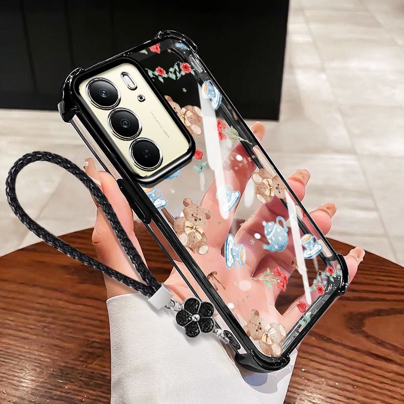 YBD เคสโทรศัพท์สําหรับRealme C71 C75 C75X 14X OPPO Reno 12 Clear Anti Drop Soft Shellน่ารักหมีแขวนเชือก