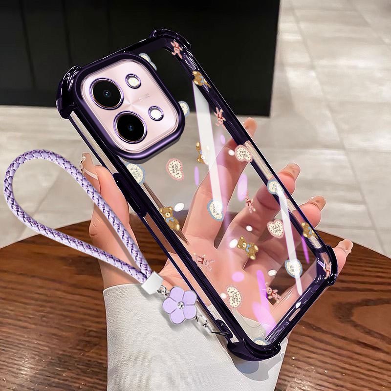 YBDเคสโทรศัพท์สําหรับVivo Y05 Y11D Y36 Y27 Y27S 5G 4G Clear Anti Drop Soft Shellน่ารักหมีแขวนเชือก
