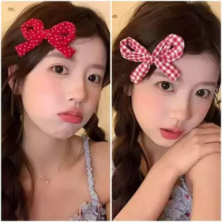 กิ๊บติดผมโบว์จุดสีแดง สำหรับหน้าม้าด้านข้าง สไตล์ล่าสุด