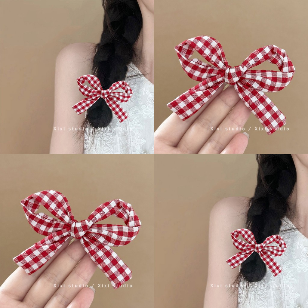 กิ๊บติดผมโบว์จุดสีแดง สำหรับหน้าม้าด้านข้าง สไตล์ล่าสุด