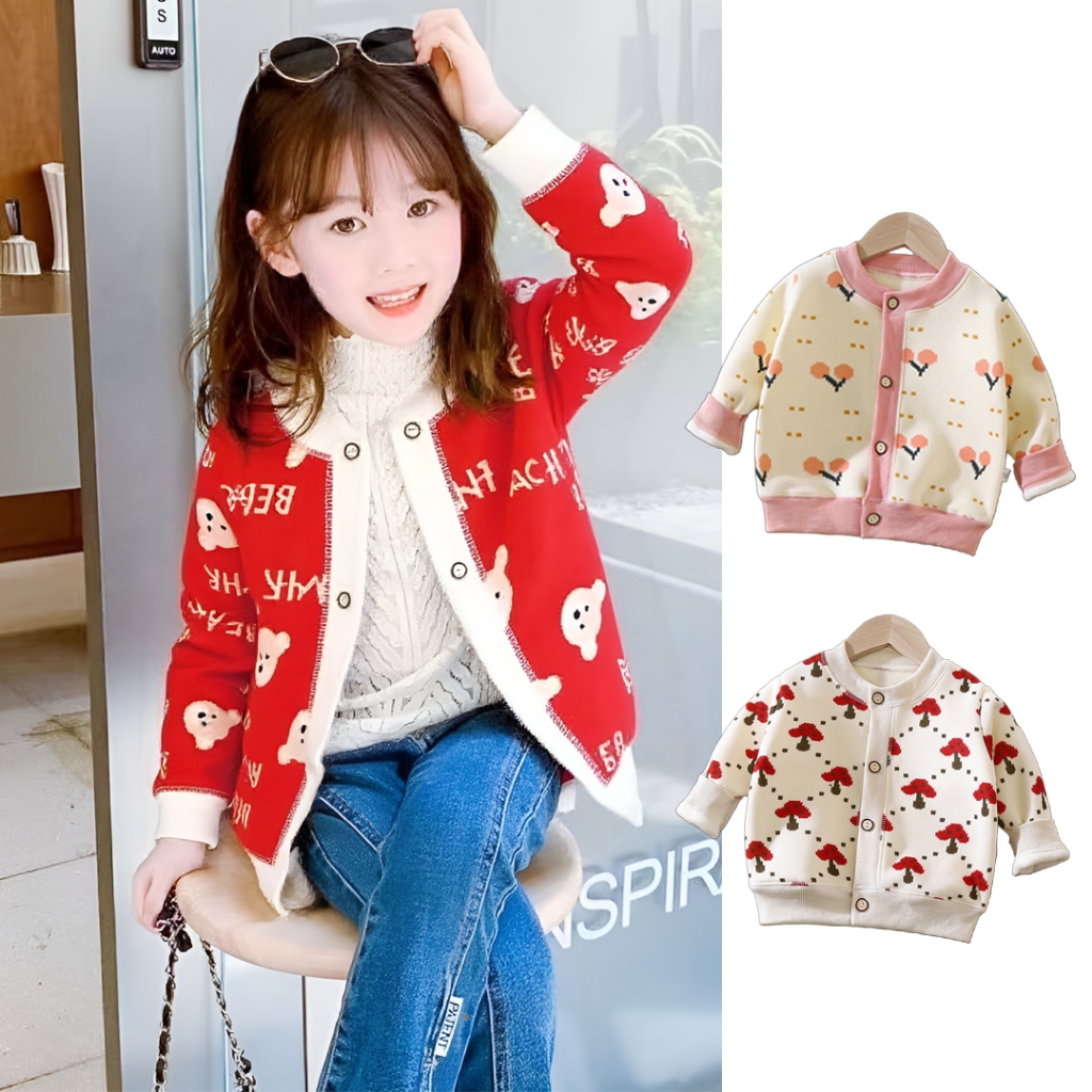 เสื้อสเวตเตอร์แขนยาวสีแดงสำหรับเด็กผู้หญิง ออกแบบมาในสไตล์ฤดูใบไม้ร่วงที่น่ารักและสวมใส่ง่าย - รูปที่ 2