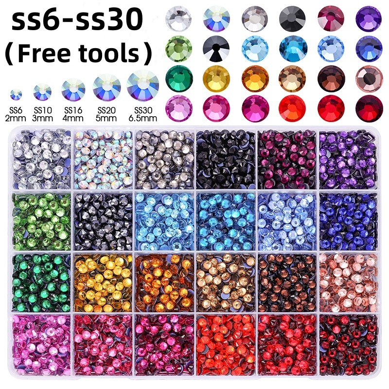 คริสตัลแบน SS6-SS30 24 สี ใช้งานได้กับแหนบ เวท และดินสอช้อน สำหรับการตกแต่งเสื้อผ้าและงานฝีมือ