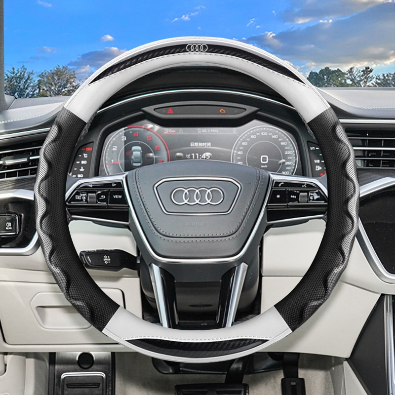 หนัง perforated พวงมาลัยคาร์บอนไฟเบอร์พวงมาลัย 37-38 ซม.สําหรับ Audi A3 8l A1 Q5 TT mk2 A5 A4 B7 B8 