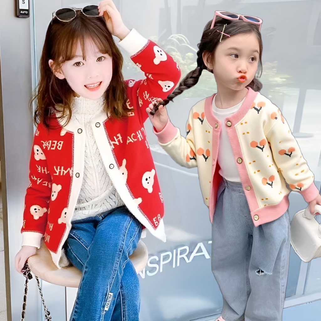 เสื้อสเวตเตอร์แขนยาวสีแดงสำหรับเด็กผู้หญิง ออกแบบมาในสไตล์ฤดูใบไม้ร่วงที่น่ารักและสวมใส่ง่าย