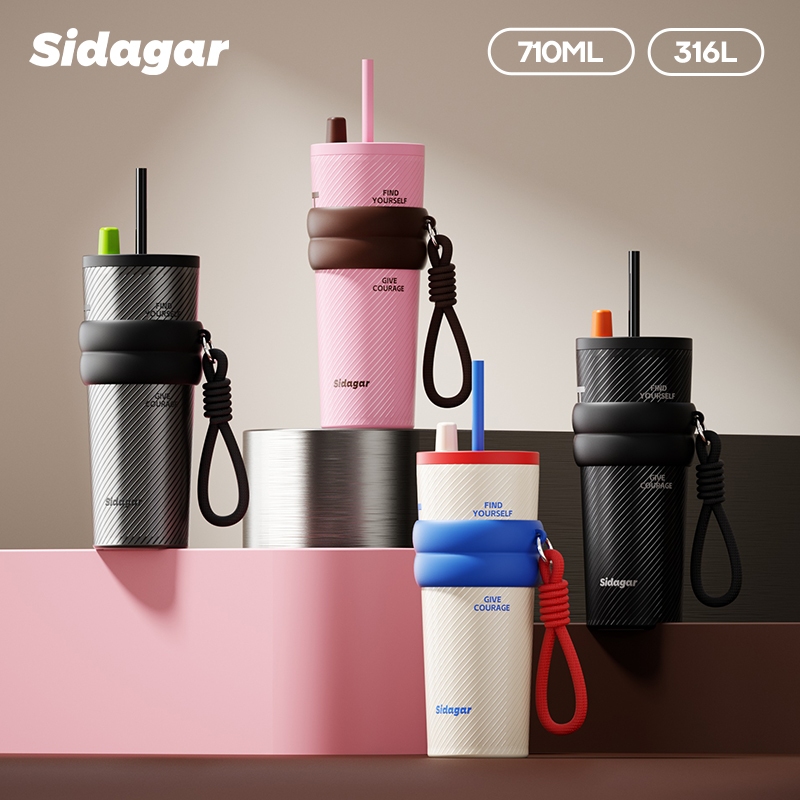 Sidagar 316 ถ้วยน้ํา สแตนเลส 710มล พร้อมหลอดดูด แก้วเก็บความเย็น ความจุสูง ถ้วยความร้อนกีฬากลางแจ้ง