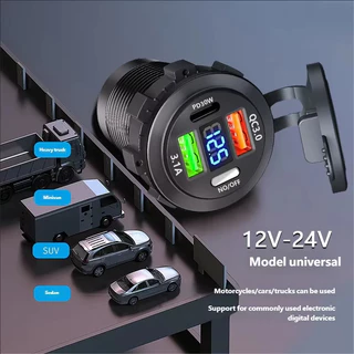 🚀ส่งจากไทย🚀83W PD QC3.0 USB3.1A รถ Fast Charger ซ็อกเก็ตโวลต์มิเตอร์และสวิทช์, 3/4 พอร์ต Fast Charger Socket Power Outlet อะแดปเตอร์กันน้ําสําหรับ 12 V/24 V รถเรือ
