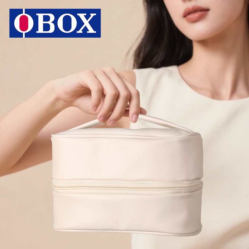OBOX กระเป๋าใส่อุปกรณ์อาบน้ํา PU พร้อมที่เก็บขนาดใหญ่, กระเป๋าแต่งหน้าแฟชั่นสําหรับเดินทาง, กระเป๋าเ