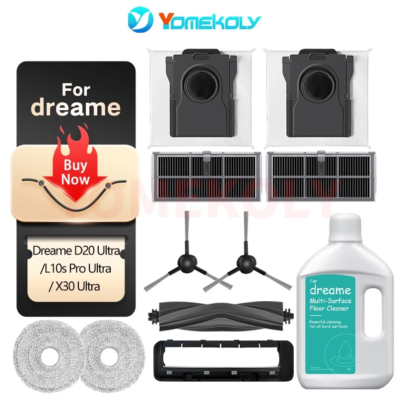 สําหรับ Dreame D30 CE/D20 Ultra / X40 Pro / L10s Pro Ultra / L10s Pro Heat / X30 Ultra / GEN2 Series – Dreame แปรงหลัก / แปรงด้านข้าง / แผ่นกรอง HEPA / Mop / ถุงเก็บฝุ่น