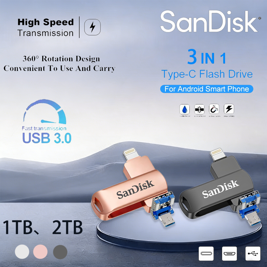 San/Di/sk แฟลชไดรฟ์ flashdrive ios Type-C Usb 1TB/2TB 4 in 1 FlashDrive 3 in 1 iPhone Dual Drive Ext