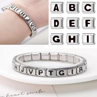 ผู้หญิงแฟชั่นไทเทเนียมเหล็กสีดําภาษาอังกฤษ 26 ตัวอักษร DIY อ…