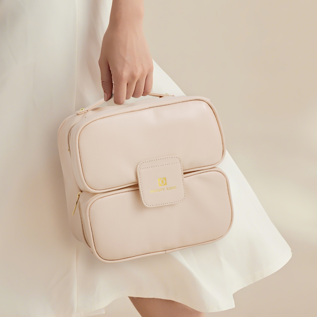 OBOX Travel Essential PU Makeup Bag, กระเป๋าเครื่องสําอางอินเทรนด์พร้อมที่เก็บของแข็งแรง, กระเป๋าใส่