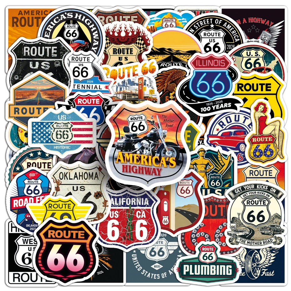 50 ชิ้นเส้นทาง 66 ธีมสติกเกอร์สําหรับโทรศัพท์/แล็ปท็อป/เศษกระดาษ/ศิลปะ/สติกเกอร์หมวกนิรภัย Graffiti กันน้ํา DIY