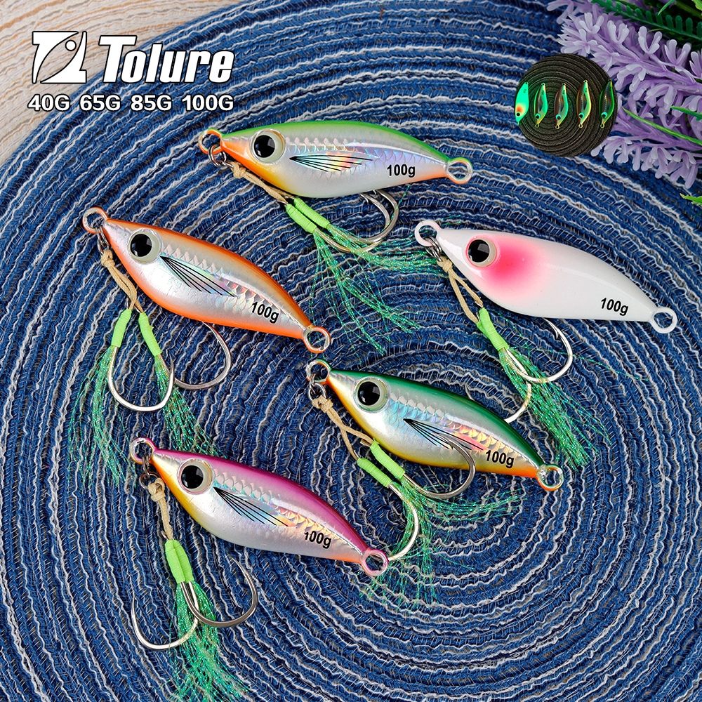 TOLU ใหม่ Little Butterball Metal Fishing Jig 45g, 65g, 85g, 100g เหมาะสำหรับตกปลาน้ำเค็ม พร้อมไฟแสงสว่าง