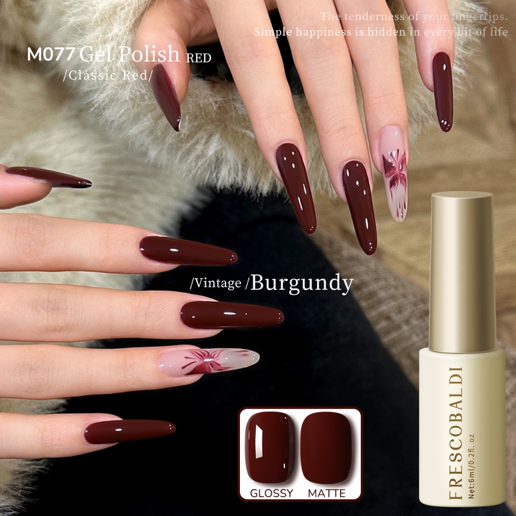 FRESCOBALDI 6ml สไตล์ใหม่ฤดูใบไม้ร่วงฤดูหนาวเจลสีแดงยาทาเล็บ Long-Lasting Gloss เหมาะสําหรับร้านทําเล็บและบ้าน DIY