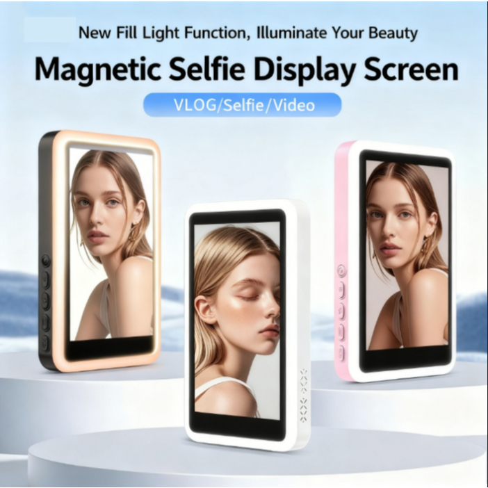 ใหม่ แม่เหล็กโทรศัพท์ วล็อก มอนิเตอร์เซลฟี่ หน้าจอสำหรับโทรศัพท์กล้องหลัง รองรับไอโฟนและแอนดรอยด์