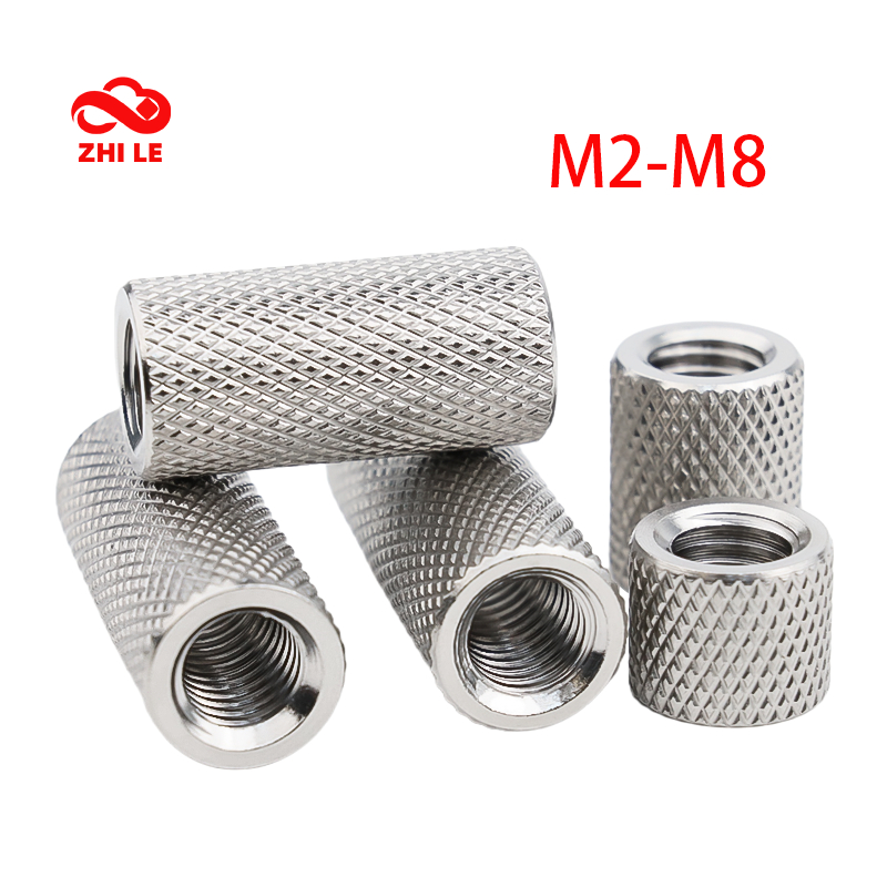 Double-End Studding Coupler ชุดน็อตกระบอก M2 M2.5 M3 M4 M5 M6 M8 304 สแตนเลสสตีลรอบคอลัมน์ Extension Sleeve Knurled มือกระชับ Joint Nuts เชื่อมต่อปรับสกรูหมวก