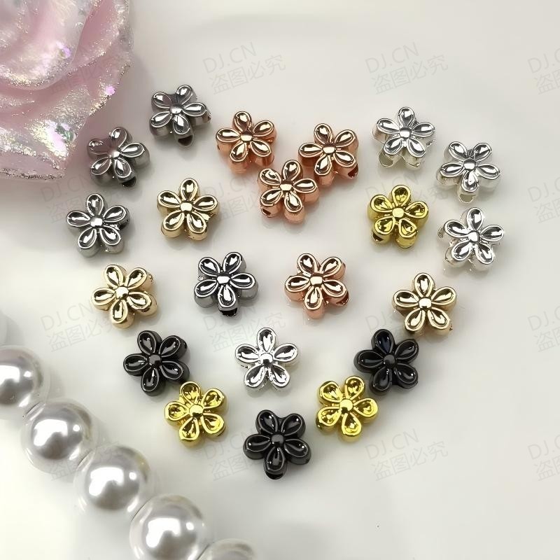 ADJ1007 [สีเดียวกว่า 100 ชิ้นได้รับ 30 ชิ้นฟรี] 14 พันทองห้ากลีบดอกไม้แยกลูกปัดสีสูงคุมขังสร้อยข้อมื