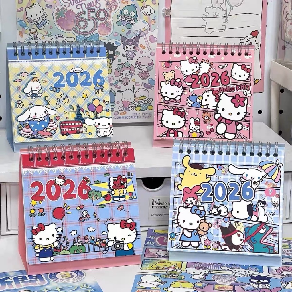2026 ปฏิทินการ์ตูน ปฏิทินสุนัขสีฟ้าสร้างสรรค์ ลาย ซินนามอนโรล น่ารัก ตกแต่งเดสก์ทอป เครื่องเขียน รางวัลของขวัญ อุปกรณ์การเรียน เครื่องสํา