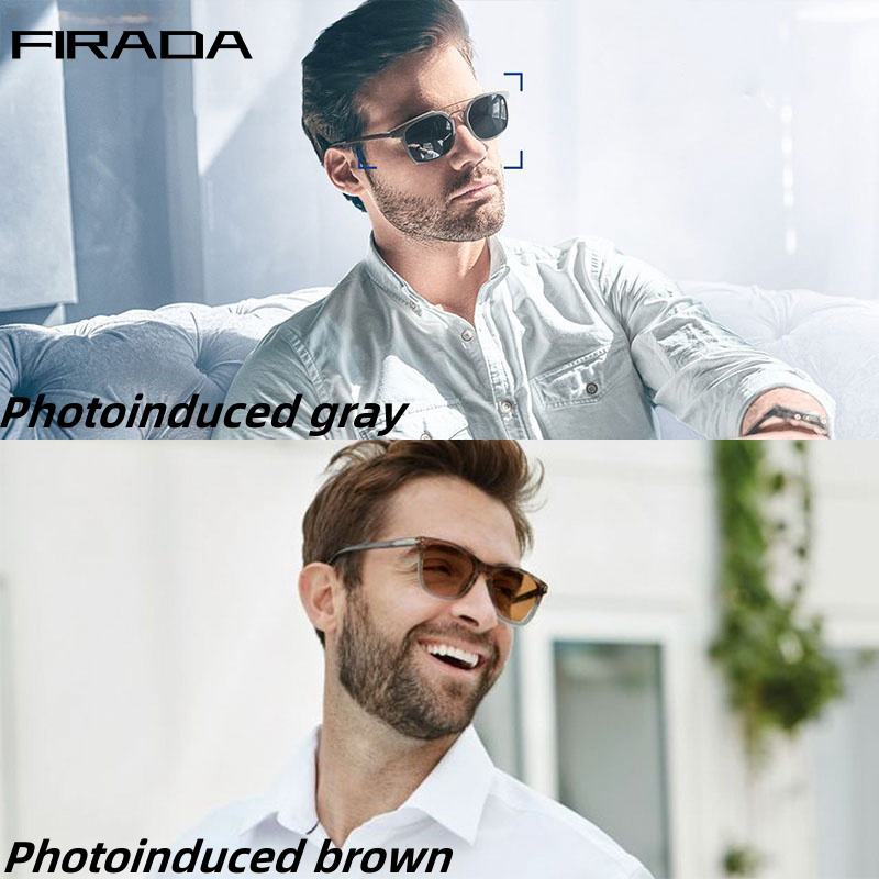 แว่นตากันแดด FIRADA แบบทรงกลม กันแสง UV ปรับสีตามแสงอาทิตย์ Photochromic สำหรับคนสายตาสั้น 1.56