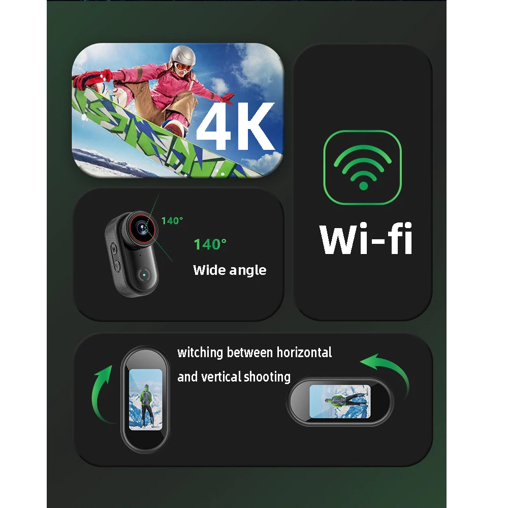 กล้องแอคชั่น Action Camera ขนาดเล็ก 4K/30FPS กล้องวิดีโอดิจิทัล 30M กันน้ํา เชื่อมต่อ WiFi กล้องติดหมวกกันน็อค thumbnail 5