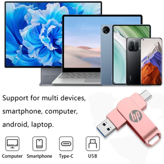 Type-C 2 in 1 HP โทรศัพท์มือถือ DiskFlash Drive Dual Drive Flash Memory USB 3.0 1TB/2TB หน่วยความจําความเร็วสูง Stick 64GB/1TB/2TB OTG แฟลชไดรฟ์โลหะกันน้ําแบบพกพา